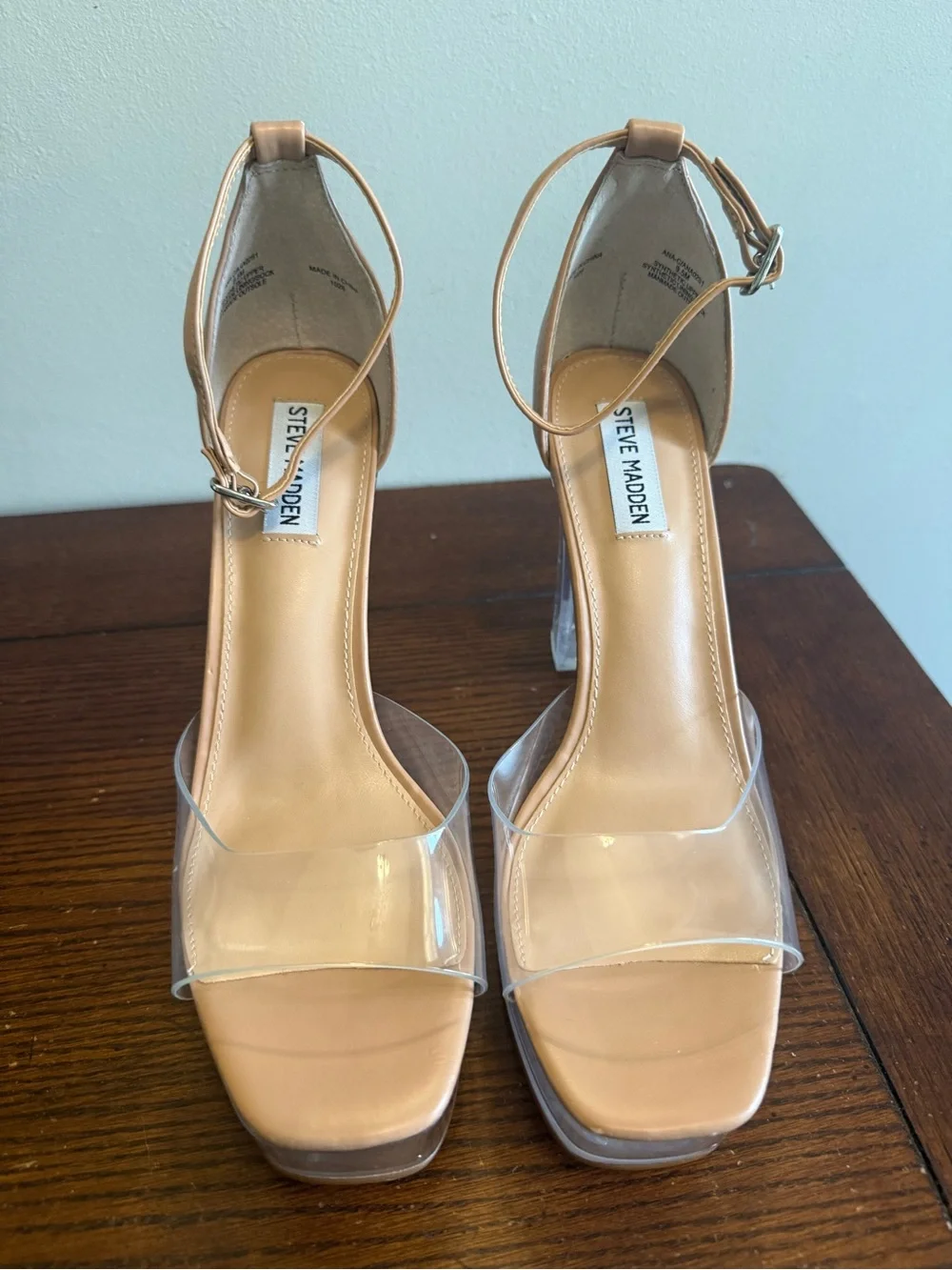 Steve Madden Anna C Nude Clear Strap Platform Heels  ankle strap